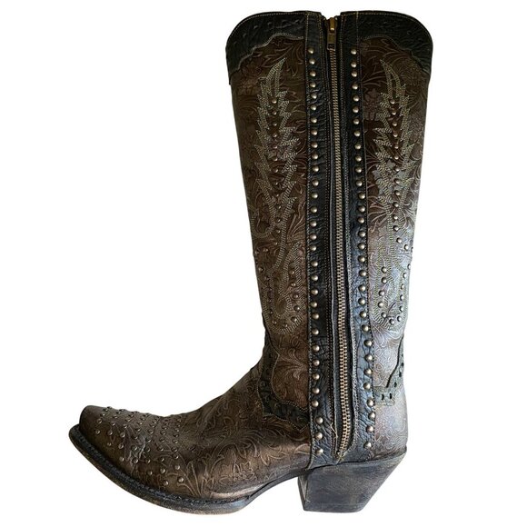 Dan Post Tempted Studded Women's Cowboy Boots 8.5 Leather Brown Black Metallic - Picture 8 of 15